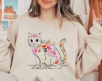 Cat Mom Shirt Floral Cat Shirt Purr Shirt Cat Mom Floral Cat Tee Cat Lover Shirt Animal Lover Tee Cat Lovers Shirt Gift for Mom Gift for Dad