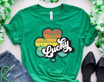 Retro Lucky Shamrock Tshirt, Retro St Patricks Day Shirt, Lucky Shirt, Vintage St Patricks Day Shirt, Irish Gift, Irish Shirt, St Paddys Day