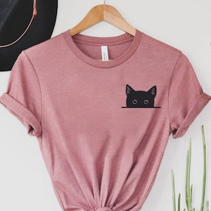 Black Cat Shirt, Cat Shirt, Cute Kitty Tee, Kitten T-shirt, Gift for Cats Lover, Cat Mom Shirts, Cat Shirt Women, Cat Shirt,Cat Pocket Shirt