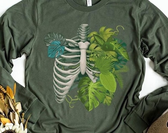 Skeleton Plant Body Long Sleeve, Plant Lover Shirt, Plant Gift, Plant Lover Gift,Plant Mom, Monstera Tee, Plant Graphic Shirt,Plant Lady Tee