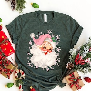 Pink Santa Hat Shirt, Vintage Santa Shirt, Retro Pink Santa Shirt, Classic Christmas, Pink Christmas, Holiday Clothing Women, Gift For Women