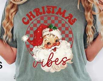 Comfort Colors® Christmas Vibes Shirt, Retro Christmas Sweatshirt, Women's Christmas Shirt, Merry Christmas Shirt, Christmas Crewneck Tshirt