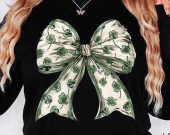 Retro Coquette St. Patrick's Day Bow Sweatshirt, St. Patty's T-shirt, St Patrick's Coquette Bow Shirt, Coquette Bow T-shirt, Lucky Charm Tee