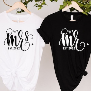 Personalized Mr and Mrs, Custom Wifey and Hubby Shirt, Bride and Groom Est, Wife And Husband Shirts, Just Married Tshirt, Honeymoon T-shirt