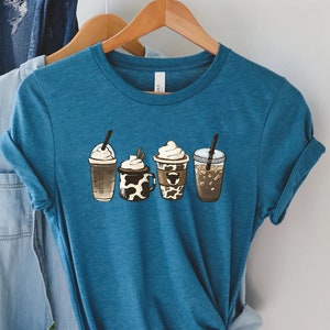 Cow Coffee Mug Sweatshirt, Coffee Cup Shirt, But First Coffee, Coffee Latte Lover Gift, Iced Coffee Shirt, Womens Crewneck, Cute Coffee Tee