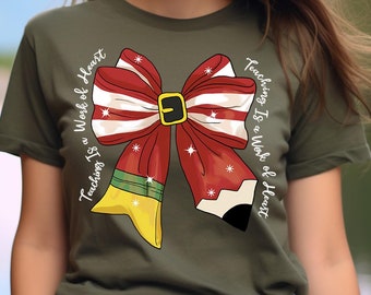 Teacher Christmas T-shirt, Teacher Coquette Christmas Shirt, Holly Jolly Teacher Cute X-mas Holiday Class Party Sweatshirt,Teacher Xmas Gift