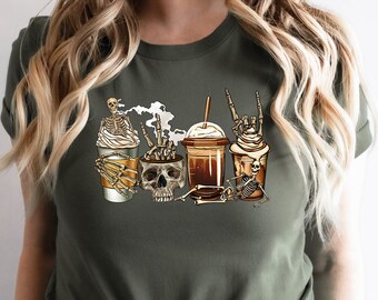 Skeleton Coffees Shirt, Coffee Skeleton Shirt, Halloween Shirt, Halloween Coffee, Coffee Shirt, Skeleton Shirt, Coffee Latte Shirt, Fall Tee
