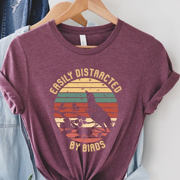 Easily Distracted by Birds, Bird Watching Shirt, Funny Gift for Bird Watcher, Retro Vintage Birds, Bird Lover Shirt, Nature Shirt, Cute Bird