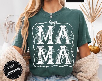 Comfort Colors® Mama Whimsical Wildflowers Shirt, Coquette Mom Shirt, Gift For Mom, Floral Mom Shirt, Mothers Day Gift, Mothers Day Shirt