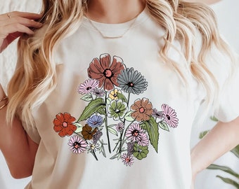 Women's Graphic Tees, Wildflower Shirt, Boho Floral Shirt, Inspirational Shirt, Flower Tshirt, Plant Lover Shirt,Gardener Shirt,Nature Lover