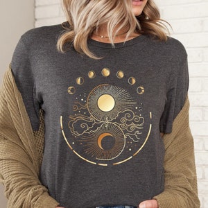 Mystic Moon And Sun Shirt, Mystical Moon Phase Shirt, Moon Phase T-Shirt, Boho Vintage Moon Shirt, Celestial Moon Shirt, Spiritual T-Shirt