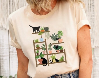 Cats and Plants Shirt, Plant Lady, Plant Lover, Gardener Shirt, Shirts For Cat Lover, Succulent Plants Shirt, Plant Lover Gift Shirt,Cat Tee