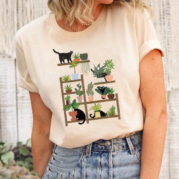 Cats and Plants Shirt, Plant Lady, Plant Lover, Gardener Shirt, Shirts For Cat Lover, Succulent Plants Shirt, Plant Lover Gift Shirt,Cat Tee