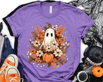 Floral Ghost Sweatshirt, Floral Ghost Shirt, Halloween Ghost Sweatshirt, Flower Halloween Shirt, Vintage Retro Sweatshirt, Fall Sweater Tee
