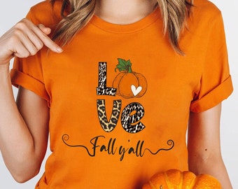 Love Fall Y'All Shirt, Leopard Print Fall Shirt, Thanksgiving,Hello Pumpkin, Fall Vibes, Peace Love Thanksgiving, Family Thanksgiving Shirt