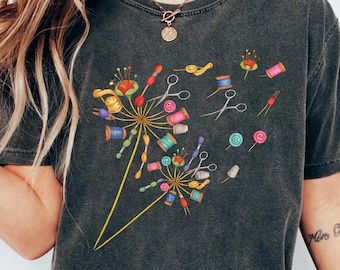 Comfort Colors® Cute Sewing T-shirt, Quilting Equipment Dandelion Shirt, Flying Flower Tee for Quilter, Sewing Lover Gift, Seamstress Shirt