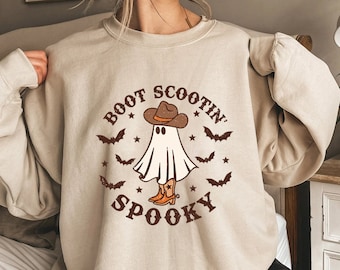 Boot Scootin Spooky Sweatshirt and Hoodie,Halloween Shirt ,Cowboy Ghost Shirt,Western Halloween Shirt, Cute Spooky Shirt, Halloween Gift Tee