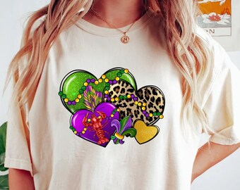 Mardi Gras Shirt For Woman, Mardi Gras Heart Shirt, Fat Tuesday Shirt, Louisiana Shirt, Saints New Orleans Shirt, Mardi Gras Day Shirt, Tee