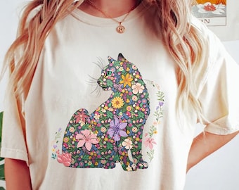 Cat Mom Shirt Floral Cat Shirt Purr Shirt Cat Mom Floral Cat Tee Cat Lover Shirt Animal Lover Tee Cat Lovers Shirt Gift for Mom Gift for Dad