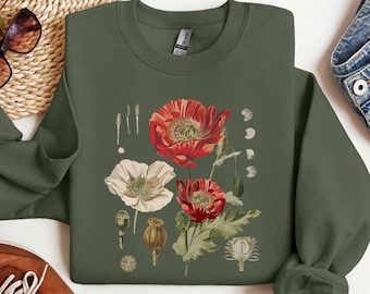 Vintage Pressed Flowers Sweatshirt,Boho Cottagecore Crewneck, Garden Botanical Floral Pullover Fairycore Wildflowers Sweater, Gift For Women