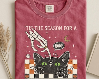 Skeleton Hand Booping Cat Graphic Tee, Funny Halloween Cat Shirt, Cute Cat Lover Halloween Gift, Funny Halloween Sweatshirt