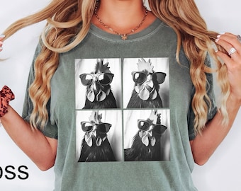 Comfort Colors® Photobooth Chicken Shirt, Funny Rooster Shirt, Funny Chicken Shirt, Chicken With Sunglasses, Farm Animal, Women Chicken Tees