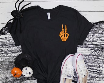 Skeleton Peace Sign Shirt, Halloween Shirt, Skeleton Hand Shirt, Funny Halloween Shirt, Fall Shirt, Skeleton Hand, Women's Halloween Shirt