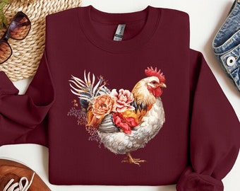 Chicken Sweatshirt, Love Chickens Tee, Chicken Gifts, Womens Aesthetic Crewneck,  Farm Sweatshirt , Animal Sweatshirt, Animal Shirt,Farm Tee