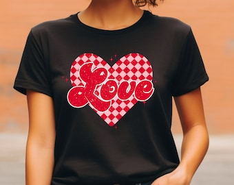 Checkered Love Shirt, Valentine's Day Heart Sweatshirt, Love Heart Shirt,Valentines Day Shirts For Woman, Valentine's Day Shirt, Love Shirt