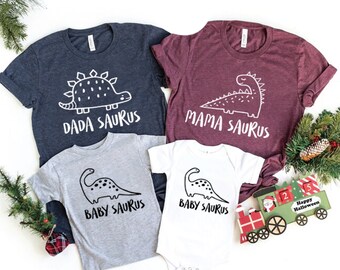 Mamasaurus Dadasaurus Babysaurus Shirt, Matching Family Outfit Tees, Dinosaur Family Shirts,Custom Birthday Gift,Funny Birthday Tee,Dino Tee