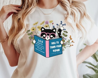 Floral Cat Shirt, Cat Lover Shirt, Cat Book Shirt, Cat Lover Gift, Gift for Her, Cat Mom Shirt Gift, Cute Cat Shirts, Cute Book Cat Shirt