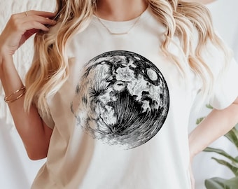 Moon Shirt for Women, Celestial Full Moon T-Shirt, Fall Clothing Gift for Her, Unique Moon Graphic Tee, Galaxy Outer Space Tshirt, Moon Tee
