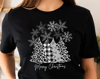 Silver and Black Leopard Christmas Shirt, Merry Christmas Shirt,Leopard Christmas Tree,Cheetah Christmas Shirt,Buffalo Plaid Christmas Shirt
