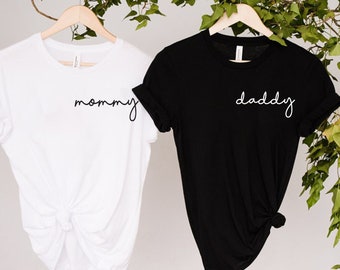Mommy and Daddy Shirts, Mommy and Daddy Tees, Mom Pocket Tee, Dad Pocket Tee, Cute Mom Dad Shirts,Pregnancy Reveal Tees,Matching Tees Shirts
