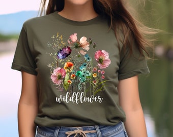 Pressed Flowers Tshirt, Boho Wildflowers Cottagecore Shirt, Vintage Botanical Tee, Pastel Floral Nature Shirt, Garden Lover Shirt,Summer Tee