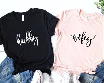 Hubby Wifey Shirts, Honeymoon Shirt, Just Married Shirt, Engagement Shirt, Wedding Shirts, Bridal Gift Engagement, Husband And Wife Shirts