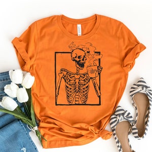 Hot Coffee Skeleton Shirt, Skeleton Drinking Coffee Shirt,Birthday Gift Skeleton Shirt, Halloween Skeleton Shirt, Skeleton Shirt,Skull Shirt