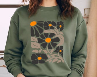 Boho Flower Sweatshirt Unisex Wildflower Sweater Women Floral Minimalist Sweater Flower Print Sweatshirt Woman Gift Oversized Flower Shirt
