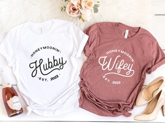 Cute Honeymoon Shirts, Wifey Hubby, Mr Mrs Shirts, Newlywed Shirts, Just Married T-Shirts, Engaged Matching Set, Fiancee Fiance Tees, Wife