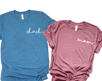 Mom and Dad Shirts, Mom and Dad Tees, Mom Pocket Tee, Dad Pocket Tee, Cute Mom Dad Shirts, Pregnancy Reveal Tees, Matching Tees Shirts