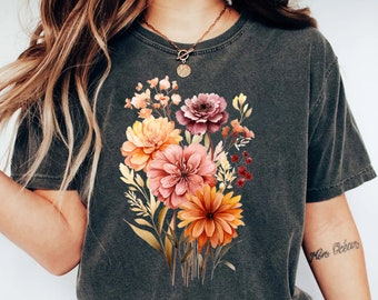 Vintage Cottagecore Shirt Goblincore shirt Boho wildflowers shirt Nature Shirt Botanical Shirt Garden Lover Autumn Aesthetic Green witch