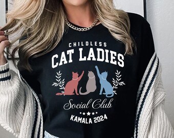 Childless Cat Lady For Kamala,Childless Cat Ladies Is Voting,Coconut Tree,Vote Blue Tee,2024 Election Voting Tee,Kamala Harris Cat Lettering