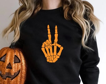Skeleton Peace Sign Shirt, Halloween Shirt, Skeleton Hand Shirt, Funny Halloween Shirt, Fall Shirt, Skeleton Hand, Women's Halloween Shirt