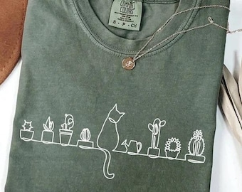 Comfort Colors® Cats and Plants Shirt, Plant Lady, Plant Lover, Gardener Shirt, Shirts For Cat Lover, Succulent Plant Shirt,Plant Lover Gift
