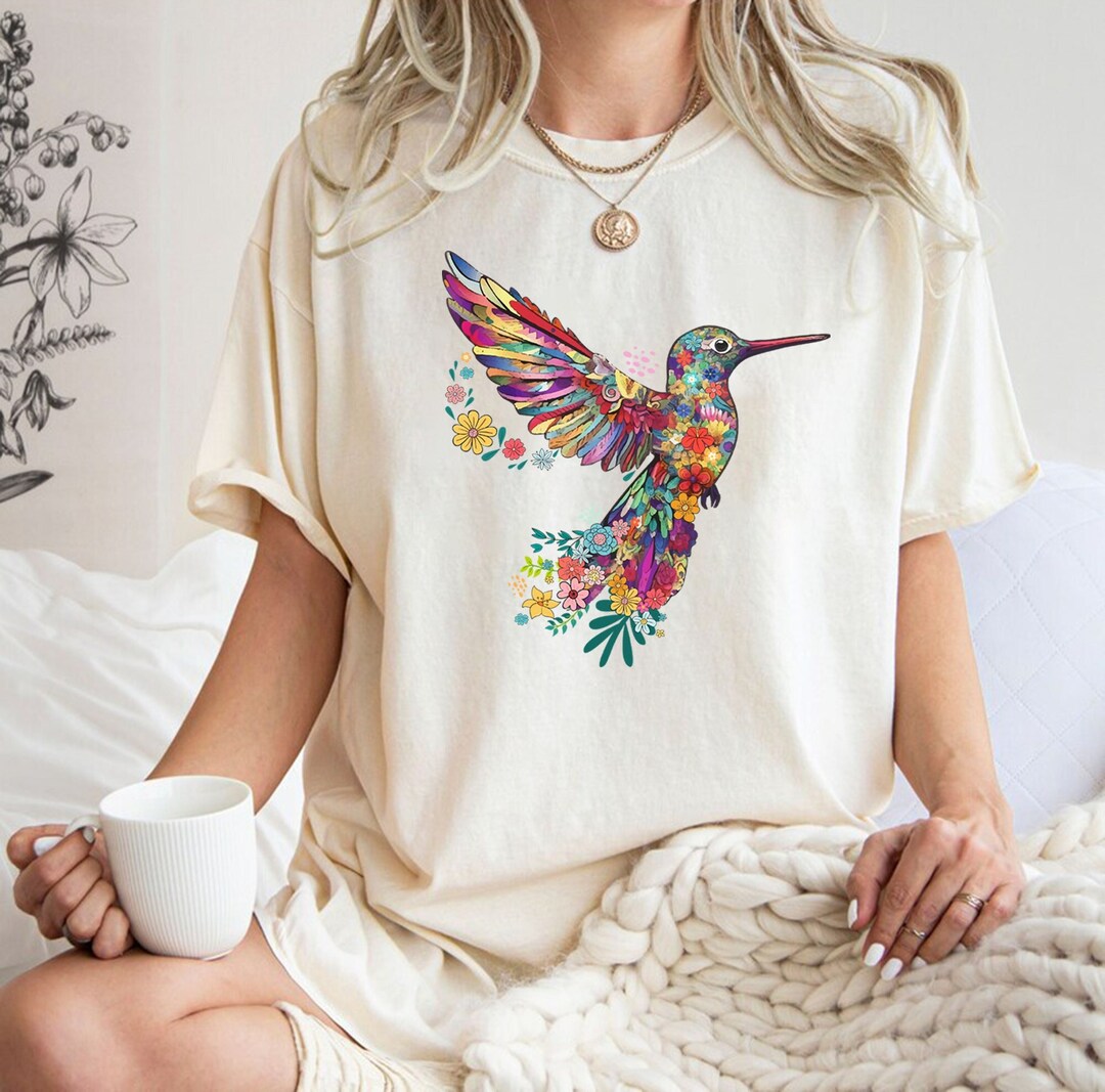 Floral Hummingbird Shirt ,animal Lover Tee, Bird T Shirts, Trendy Tee ...