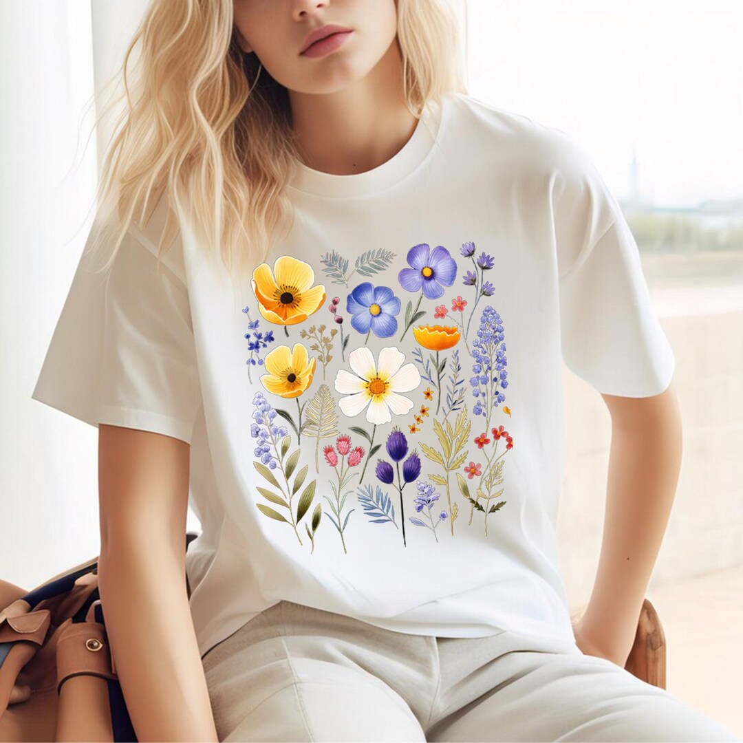 Pressed Flowers Tshirt, Boho Wildflowers Cottagecore Shirt, Vintage ...