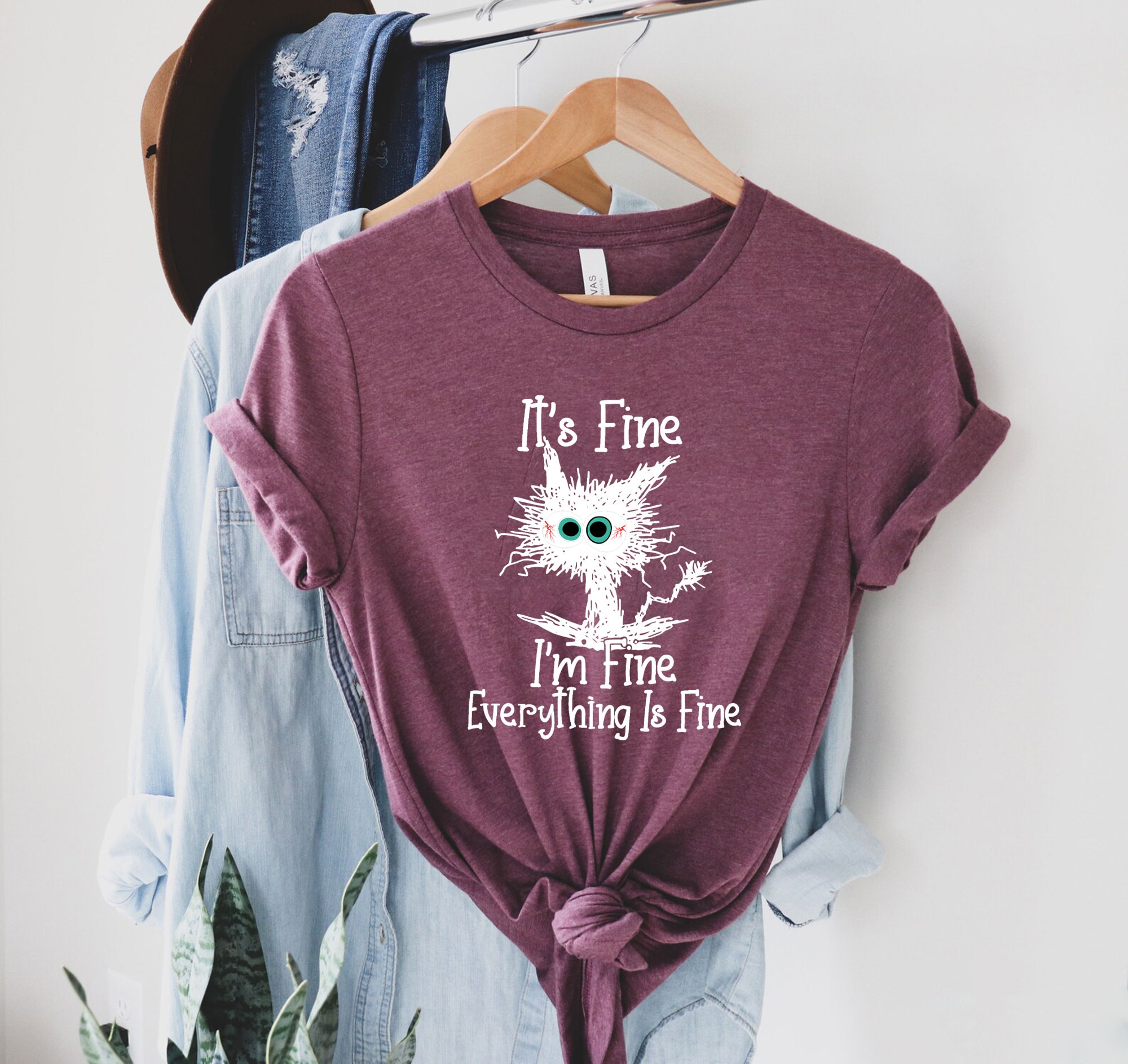 It's Fine I'm Fine Everything Is Fine Shirt, Cute Black Cat Tee, Sarcasm T-Shirt, Everything Is Fine, Funny Cat Tee, Funny Gift Cat Lover