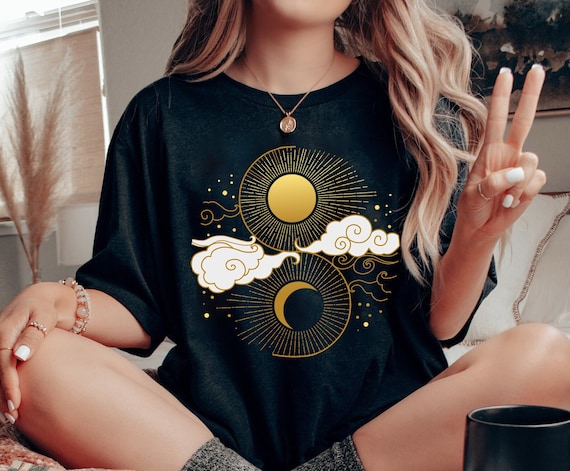 Sun and Moon T Shirt Aesthetic Shirt Yoga Shirt Pagan Clothing Aesthetic Clothing Celestial Clothing Moon T-Shirt Sun TShirt Celestial Shirt