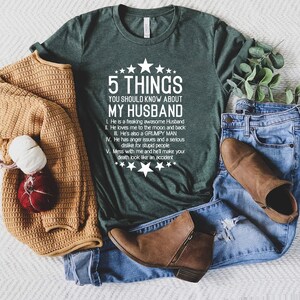 Funny Wife Shirt, Husband Tee, Funny Gift For Wife, Wife Shirt, Best Wife Shirt, 5 Things You Should Know About My Husband Shirt, Wife Gift 画像 2