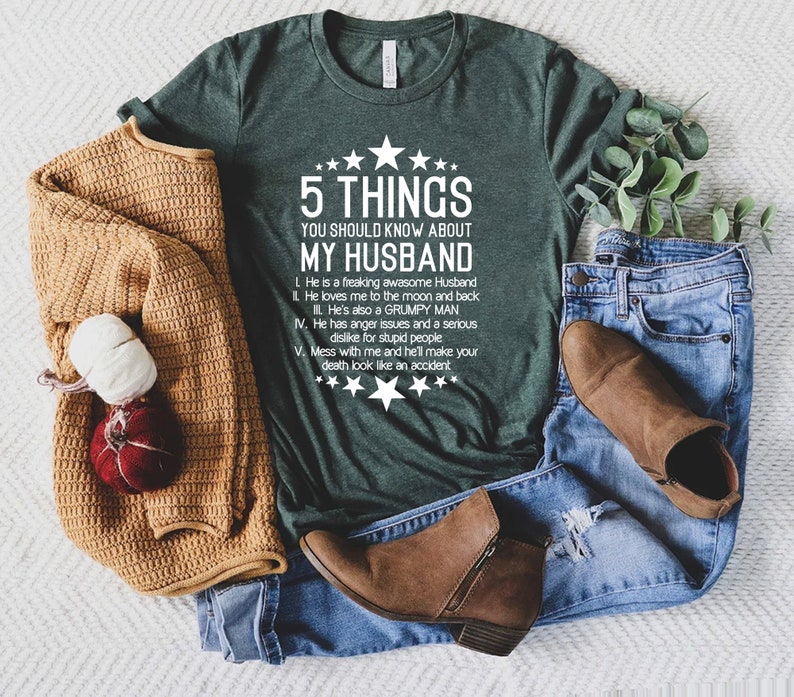 Funny Wife Shirt, Husband Tee, Funny Gift For Wife, Wife Shirt, Best Wife Shirt, 5 Things You Should Know About My Husband Shirt, Wife Gift 画像 2